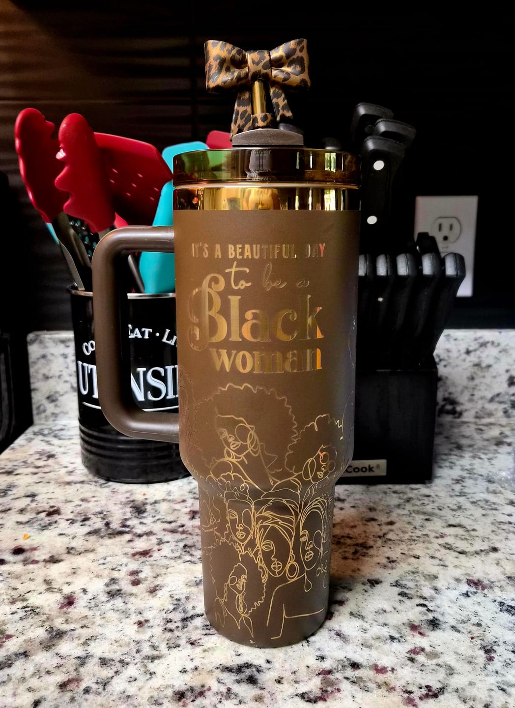 Customer photo review of "Brown Sugar" FlowSip™ Insulated Tumbler – It's a Beautiful Day to Be a Black Woman