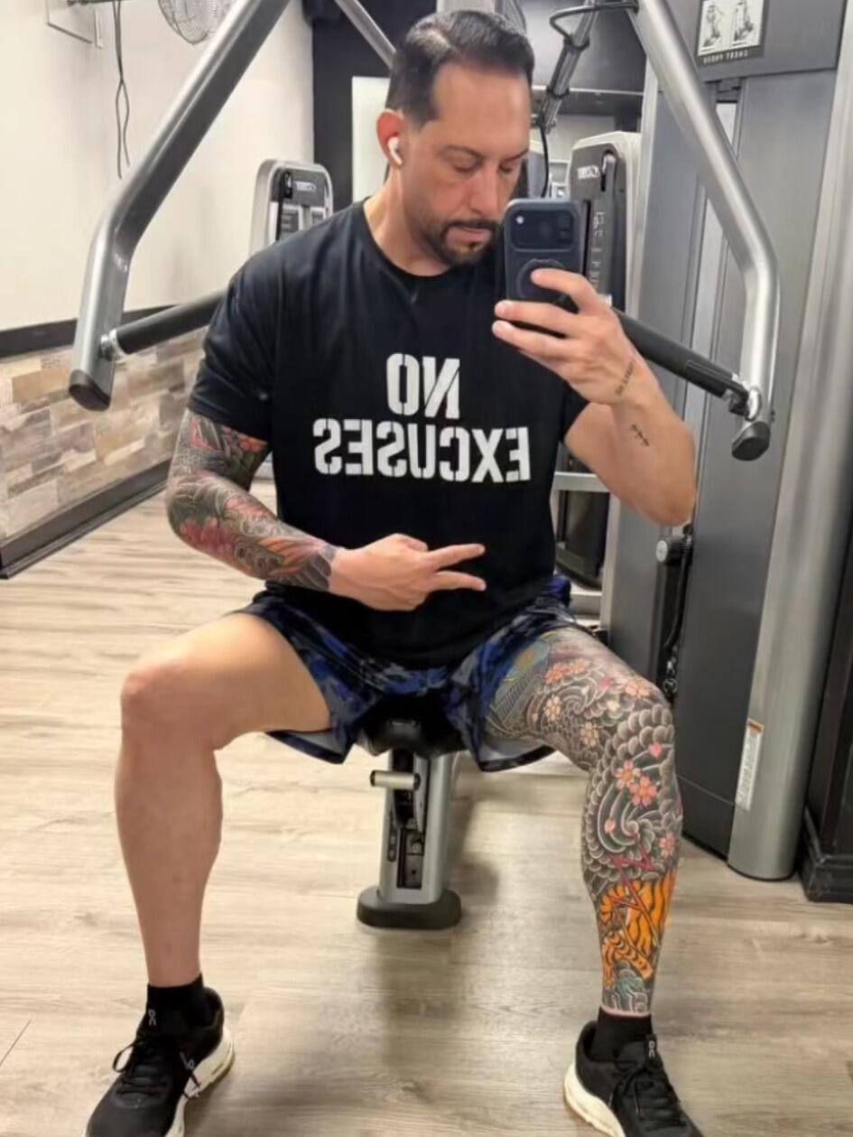 Customer photo review of No Excuses Motivational T-Shirt