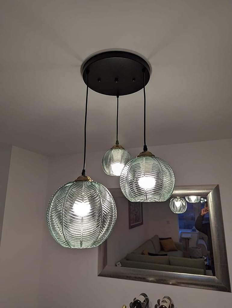 Customer photo review of Fluted Green Glass Pendant Light for Bedside, 15 to 22 cm