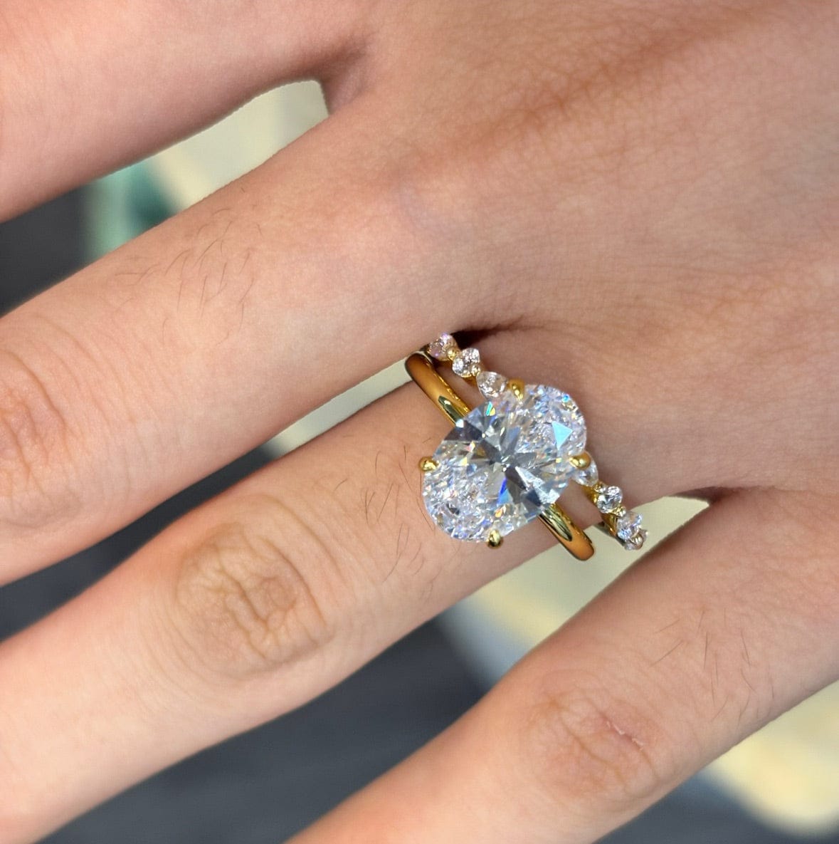 Customer photo review of S925 Classic 4.0Ct Oval Cut Hidden Halo Engagement Ring & Wedding Band Stackable Ring Sets For Travel