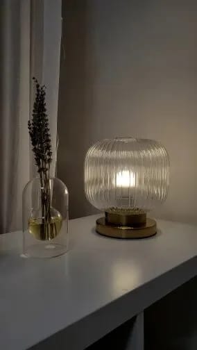 Customer photo review of Glass Dome Table Lamp for Nightstand, Amber or White, 27 cm