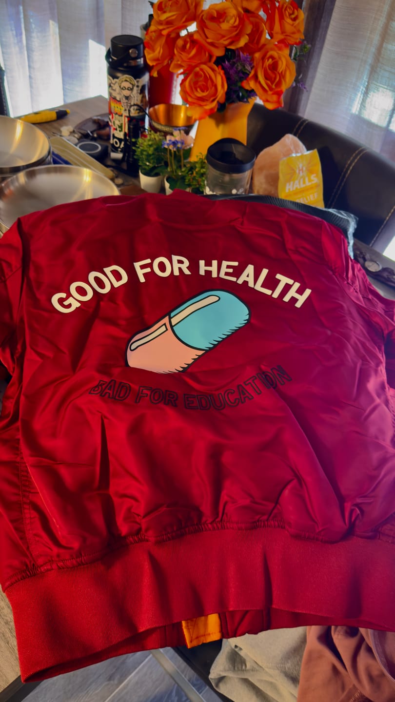 Customer photo review of “Good For Health” Bomber Jacket