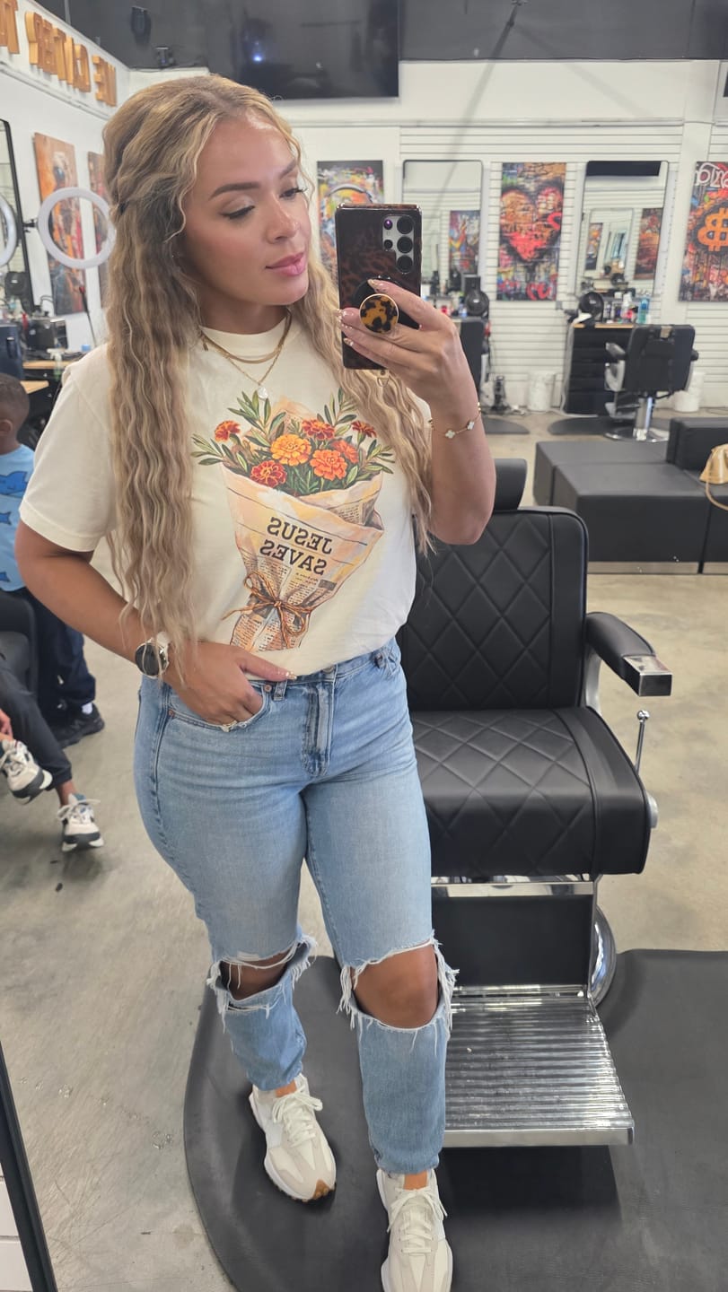 Customer photo review of Jesus Saves Orange Bouq T-Shirt