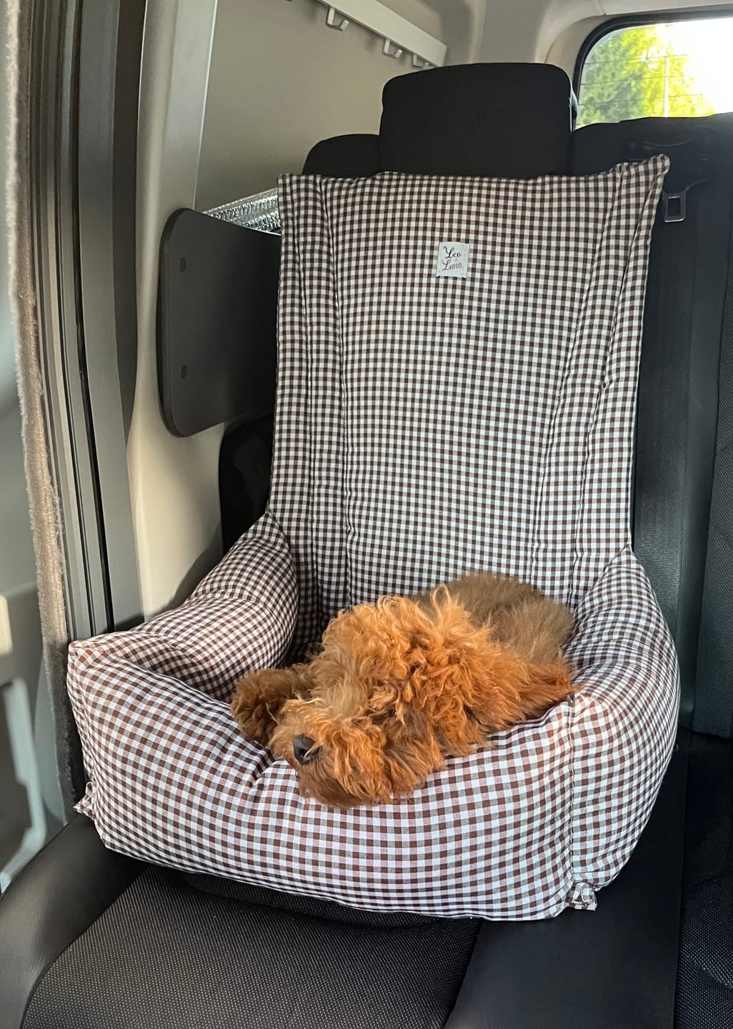 Customer photo review of Seggiolino Auto Cotone Vichy Marrone