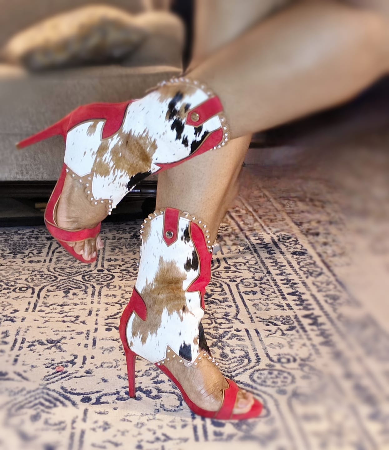 Customer photo review of TAHLIE-COWMULTI CALF HAIR STILETTO GENUINE LEATHER SANDAL BOOTIE