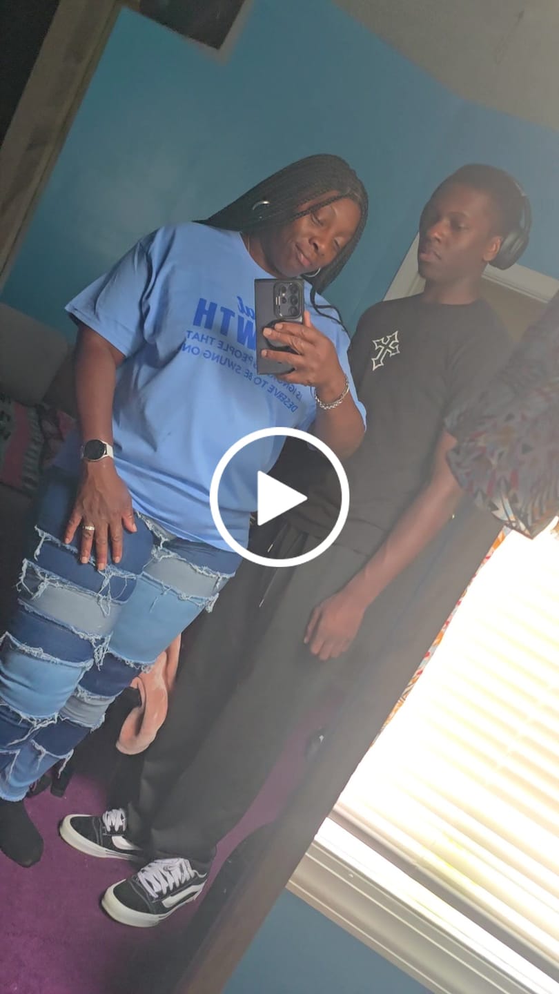Customer video review of Adina Distressed Patch Jeans