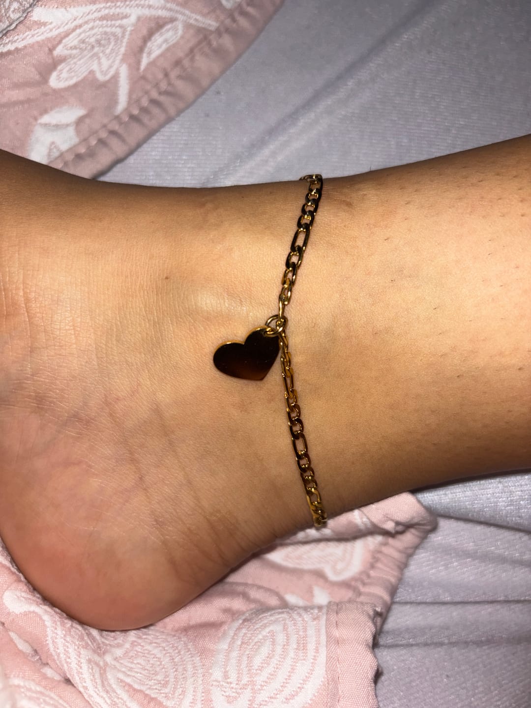 Customer photo review of Heart Initial Engraved Anklet