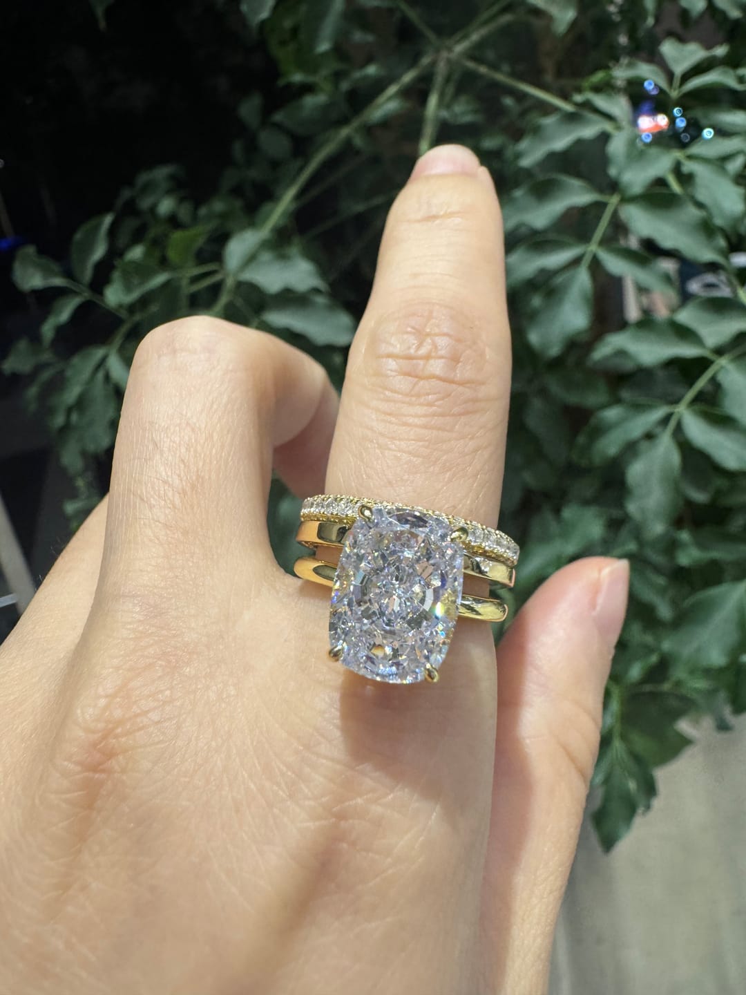 Customer photo review of S925 3PC 6.5Ct Elongated Cushion Cut Stackable Statement Wedding Ring Sets for Everyday Wear