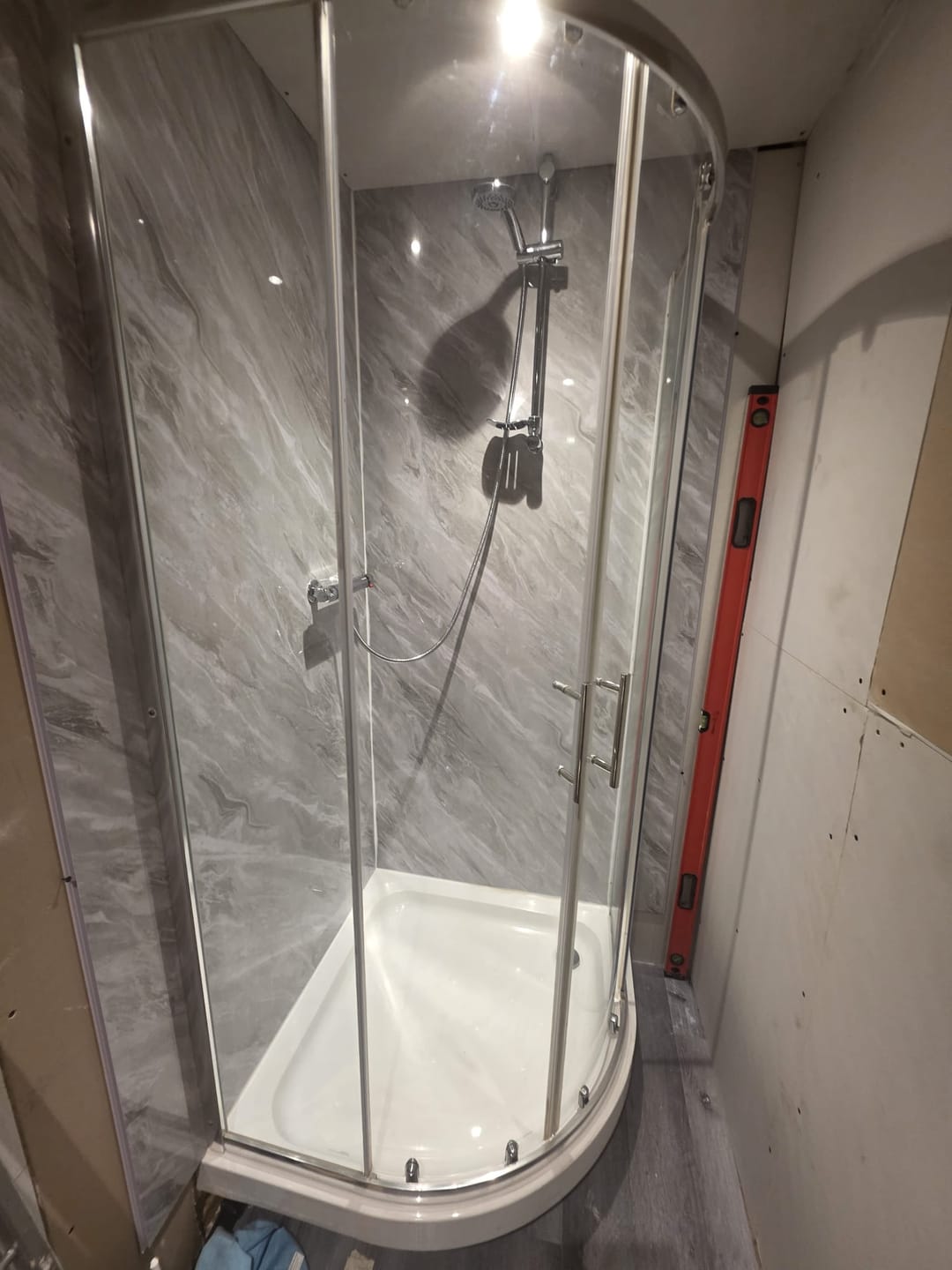 Customer photo review of Premium Grey Stone Marble Gloss Shower Wall Panel - 1M x 2.4M