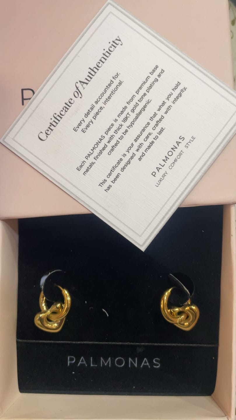 Customer photo review of Gold Heart Hoop Drop Earrings