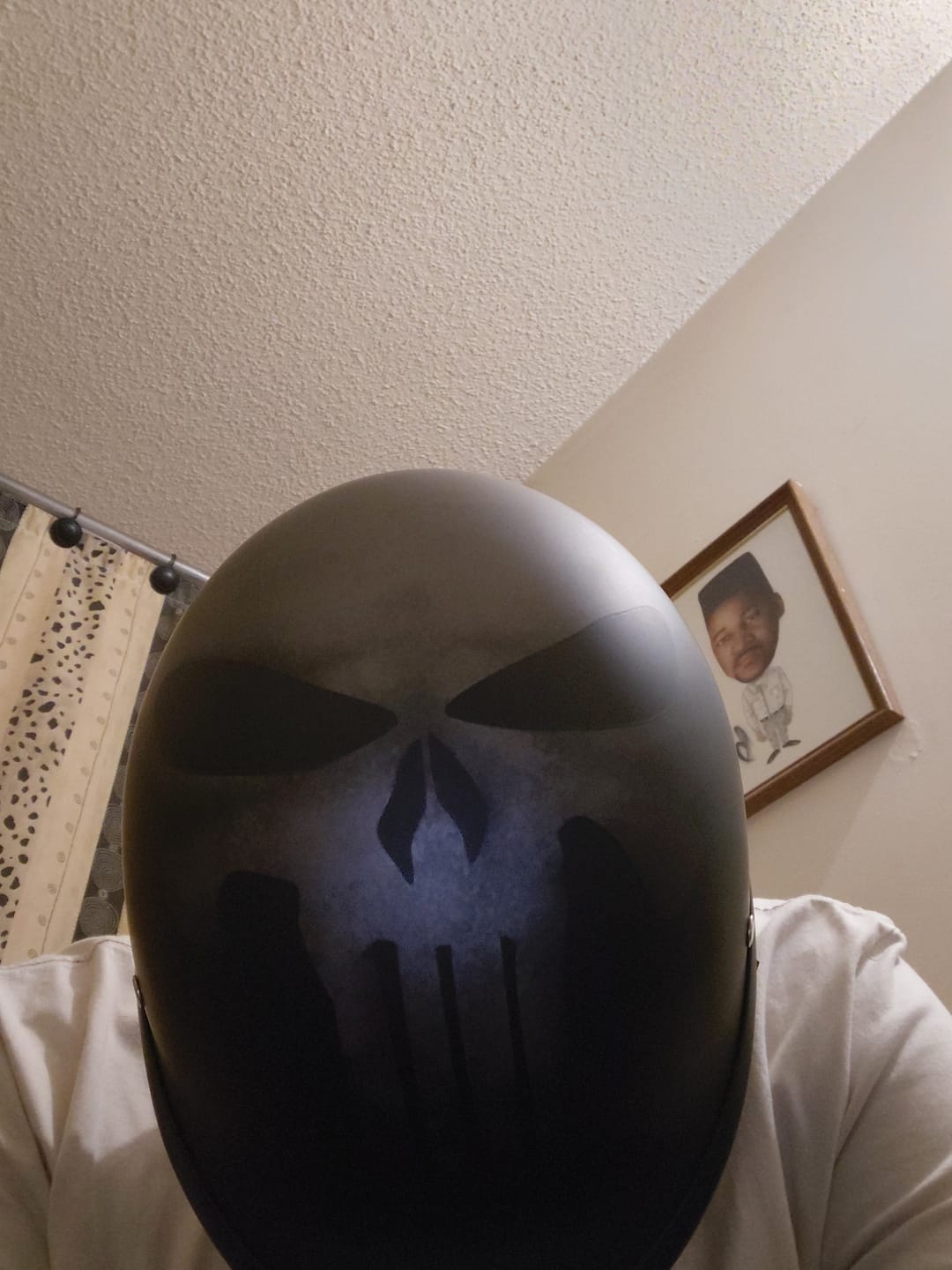 Customer photo review of Smallest & Lightest DOT Polo Helmet - Punisher Style