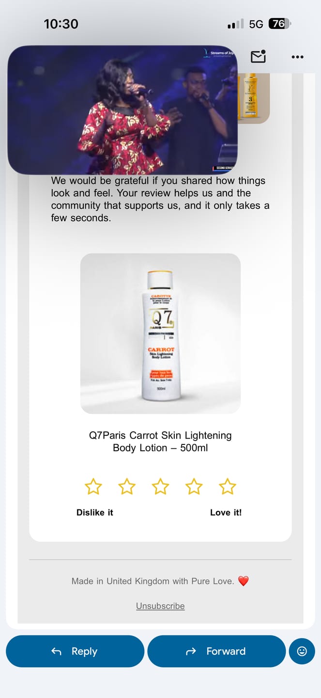 Customer photo review of Q7Paris Carrot Skin Lightening Body Lotion – 500ml
