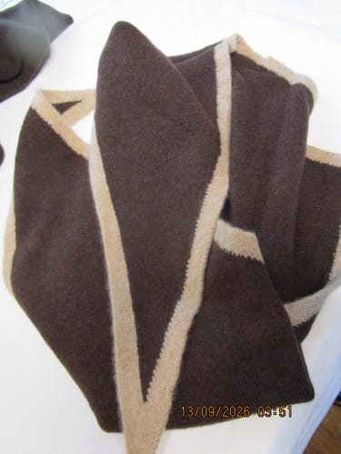 Customer photo review of Brand New Chocolate and Caramel Recycled Cashmere Triangle Scarf