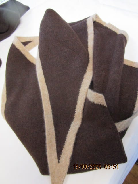 Customer photo review of Brand New Chocolate and Caramel Recycled Cashmere Triangle Scarf