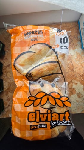 Customer's pack of 10 Elviart Greek Mini Pita Bread, sealed in an orange and clear plastic bag.