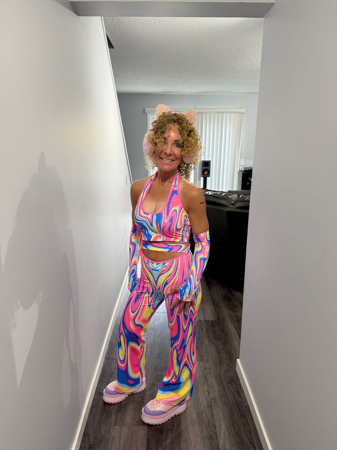 Customer photo review of Neon Sweetness Cut Out Belt Flare Pants Set