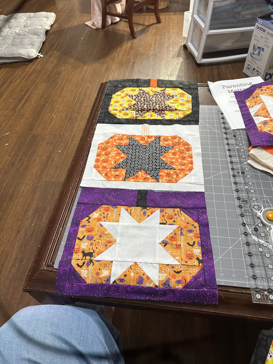 Customer photo review of Halloween Gnomes Various Pumpkins Fabric - White