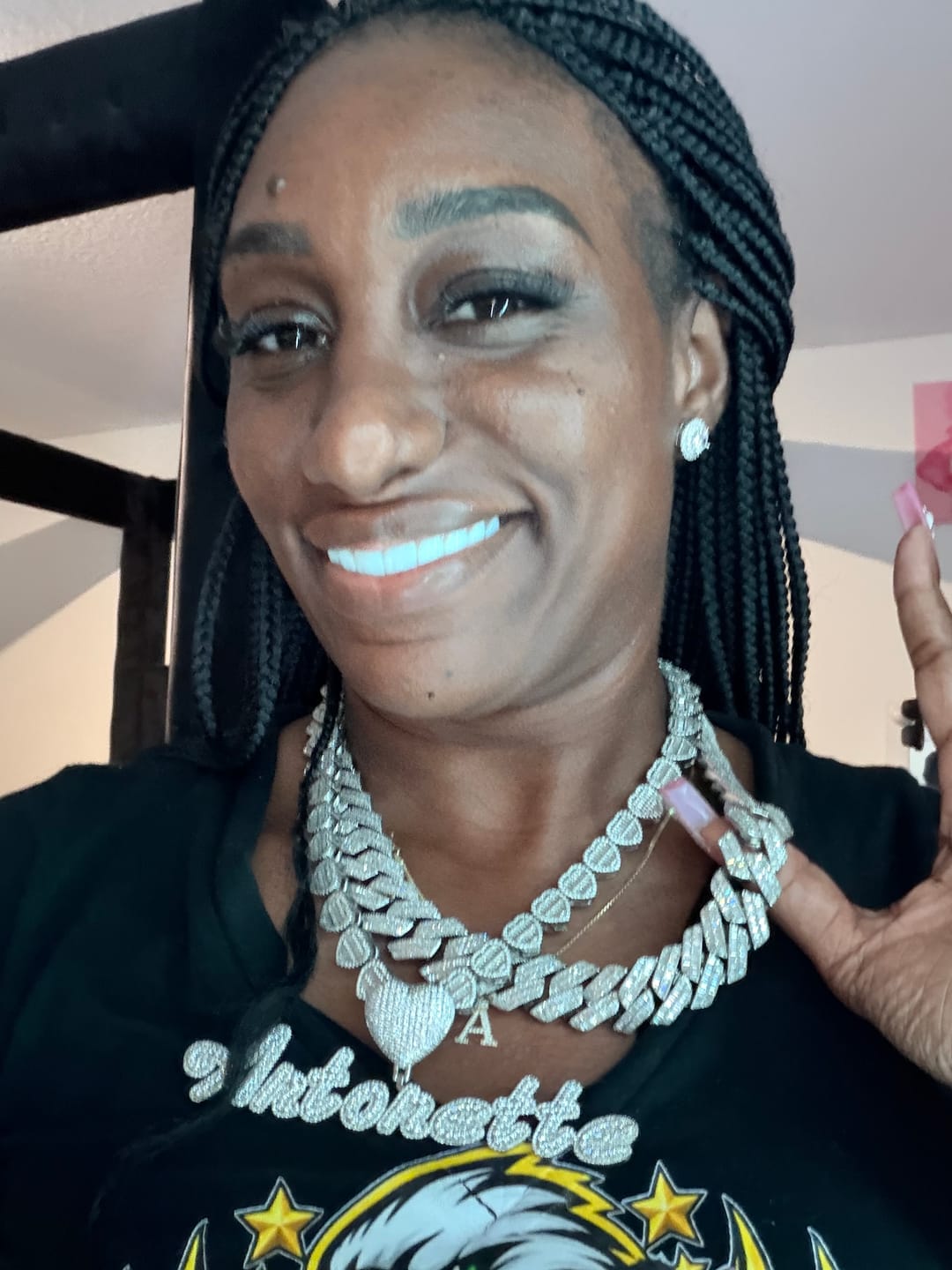 Customer photo review of Cursive 2.0 Baguette Hearts Custom Pendant & Necklace