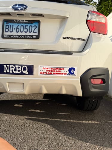 Customer photo review of I Voted for Waylon Jennings Bumper Sticker
