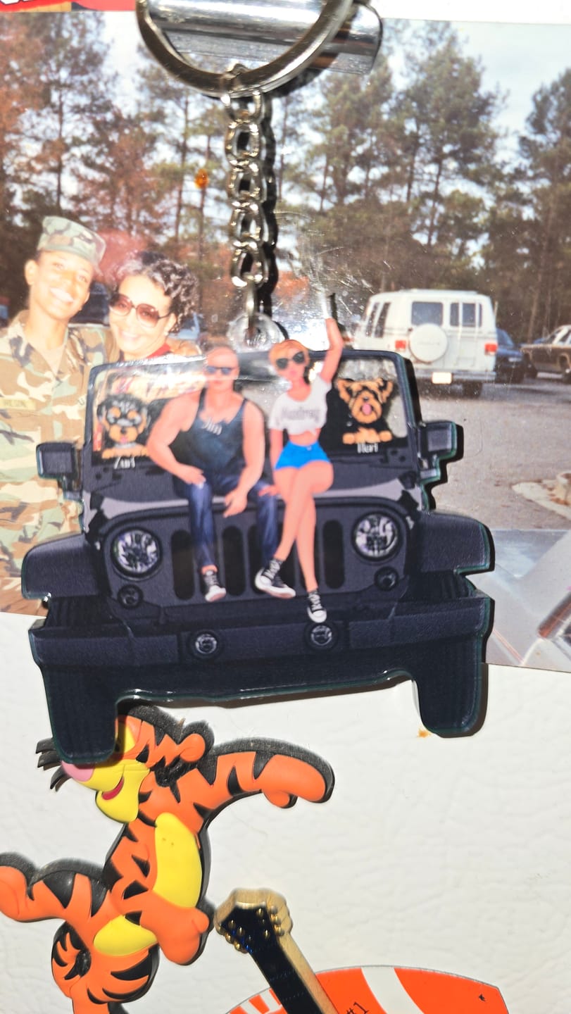 Customer photo review of Personalized Off-Road Car Couple And Pet Keychain - Perfect Gift For Journey Lovers