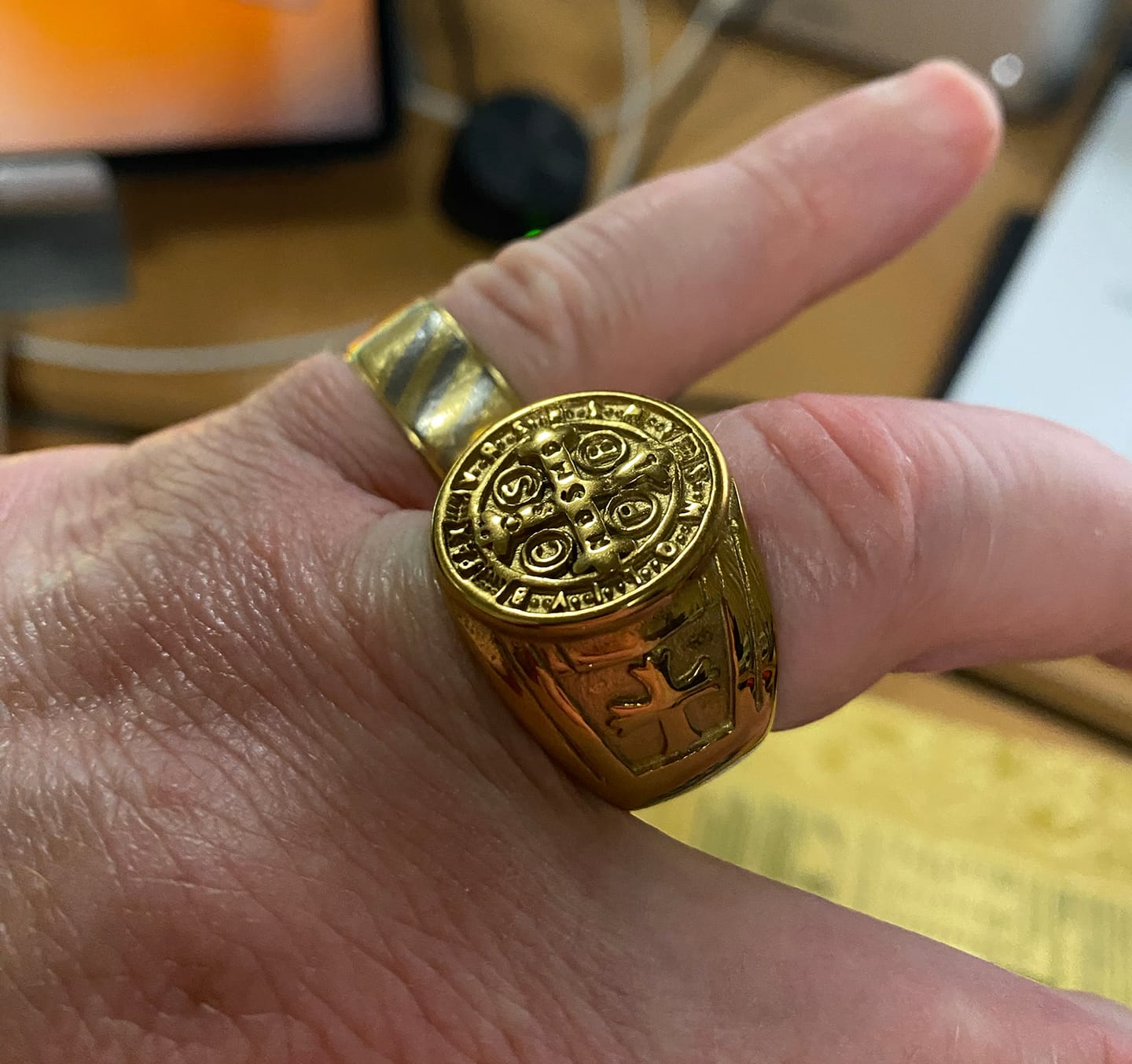 Customer photo review of FREE Today: St. Benedict the Protector Titanium Ring