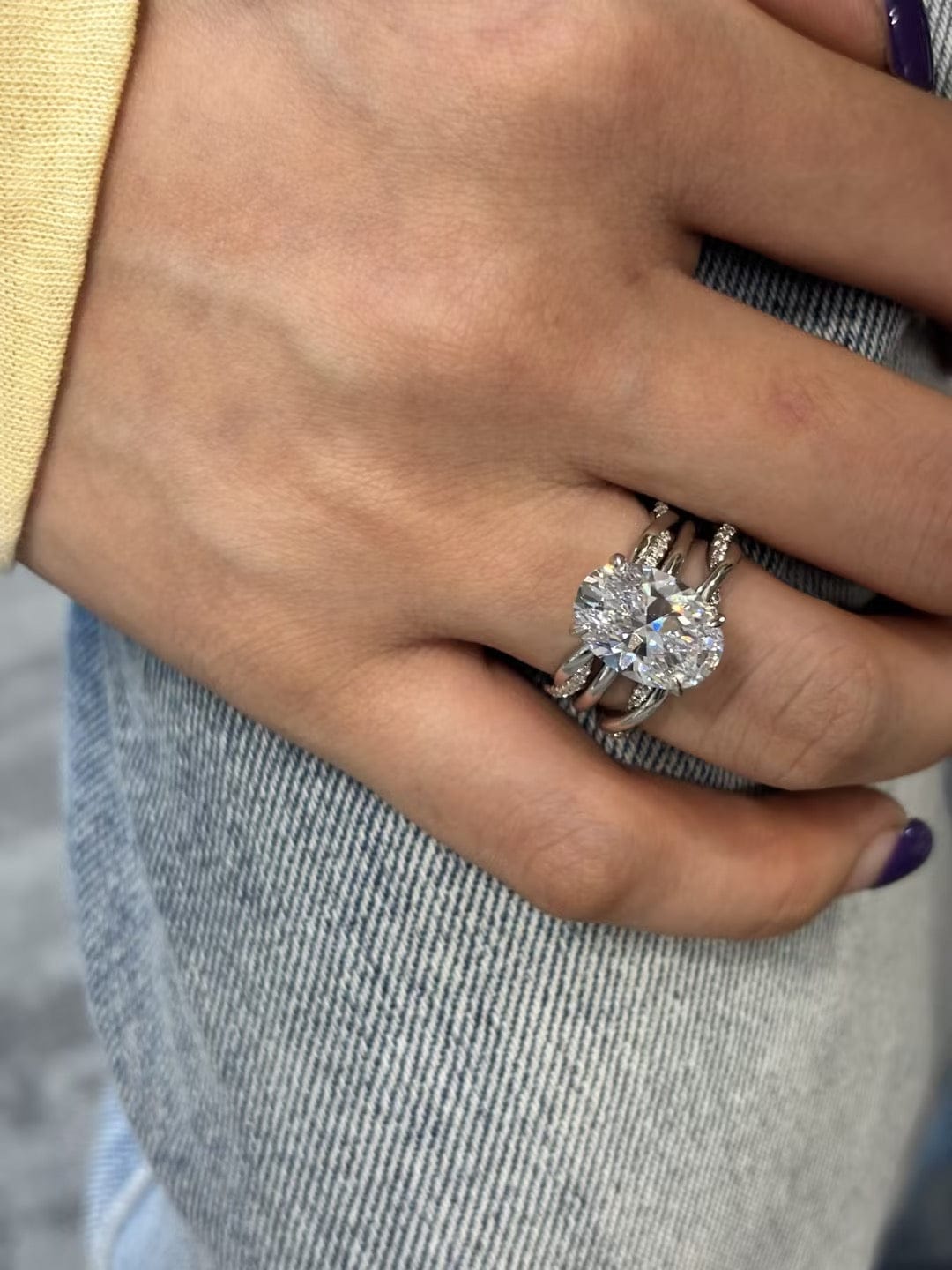 Customer photo review of S925 3PC 5.5Ct Solitaire Oval Cut Ring & Twist Eternity Wedding Band Statement Ring Sets