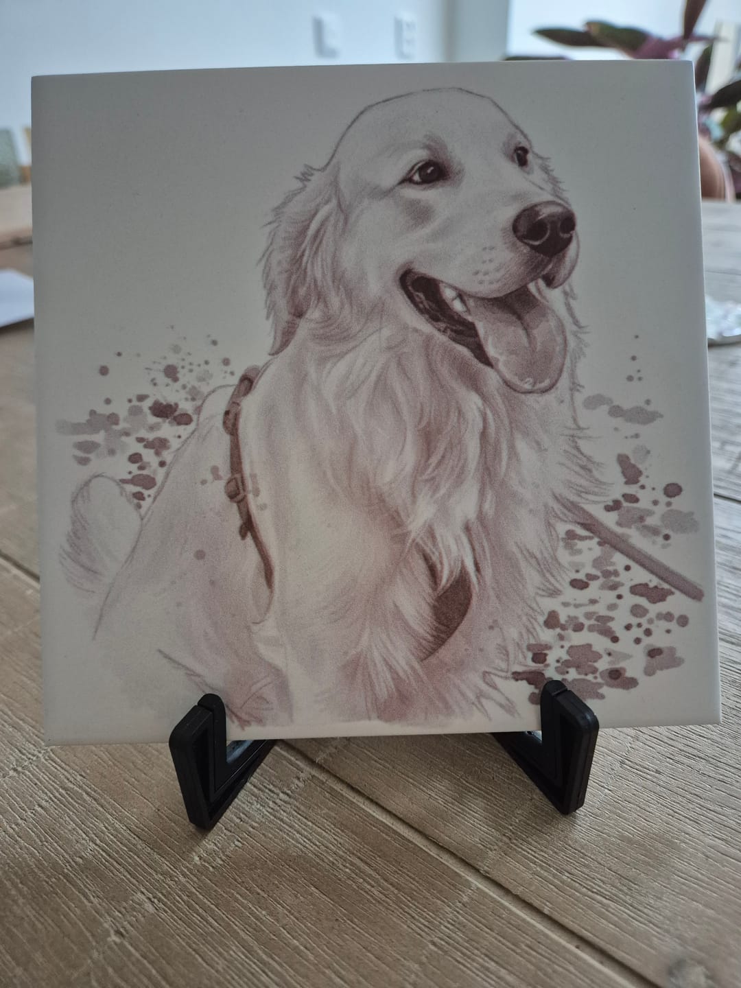 Customer photo review of Sepia Huisdier Portret Tegel - Jouw Huisdier als Vintage Waterverf Kunstwerk