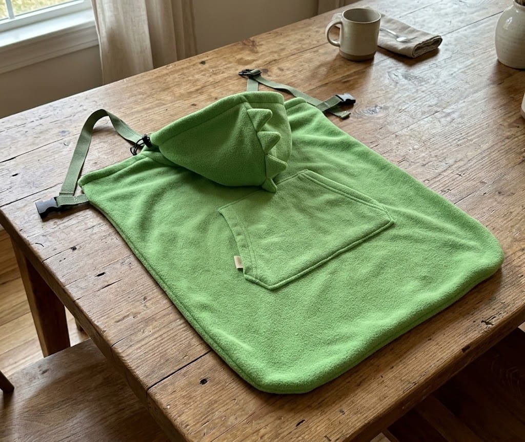 Customer photo review of DracoWrap™ | Manta-portabebés a prueba de viento con capucha de dinosaurio