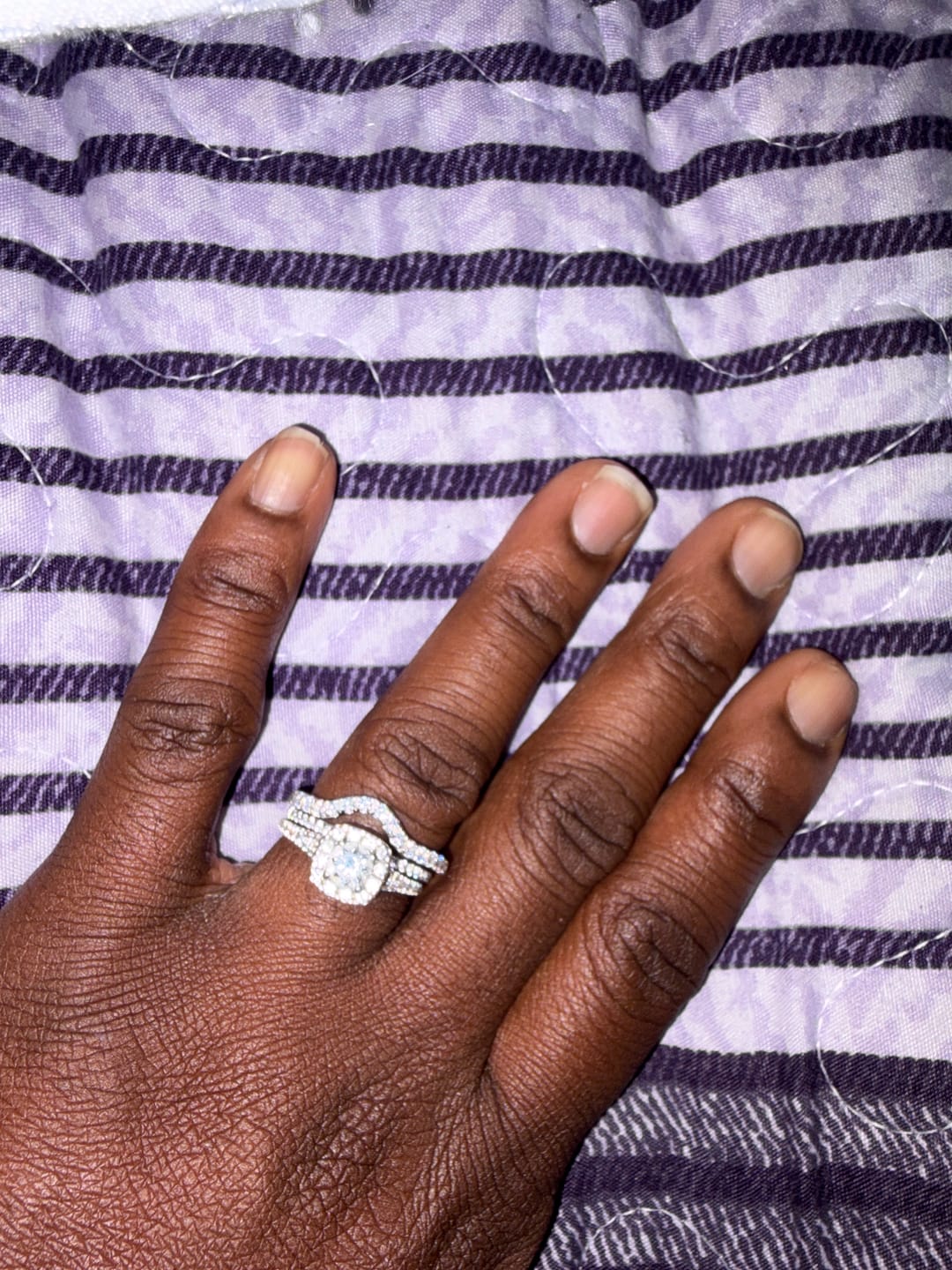 Customer photo review of Curved Pave Moissanite Half Eternity Wedding Band Stackable Ring