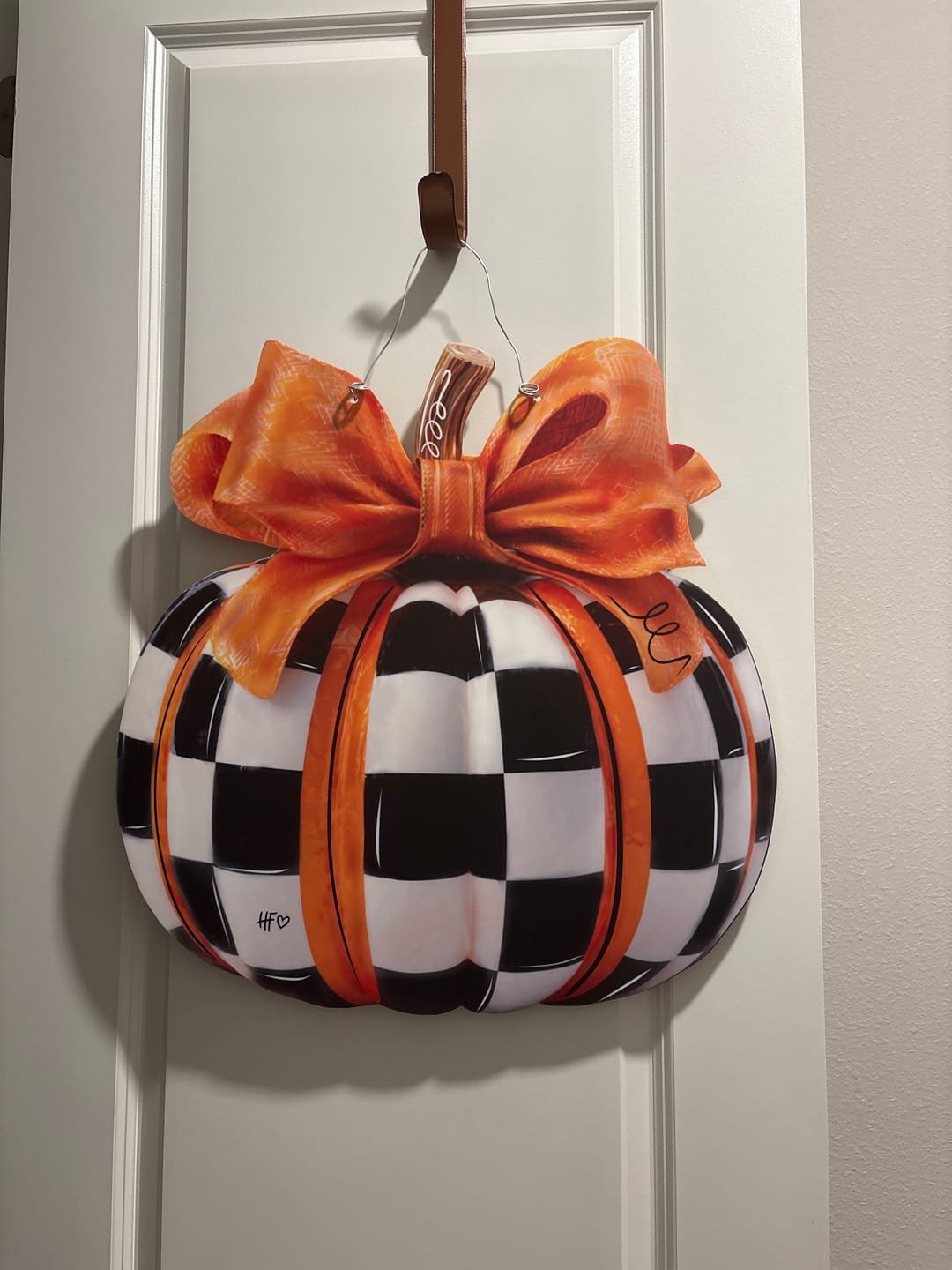 Customer photo review of Elegant Checkered Pumpkin Door Hanger