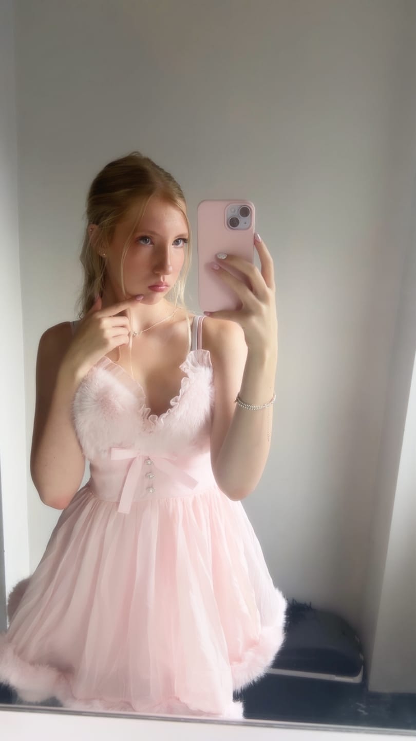 Customer photo review of Rosé Princess Fur Chiffon Babydoll Dress