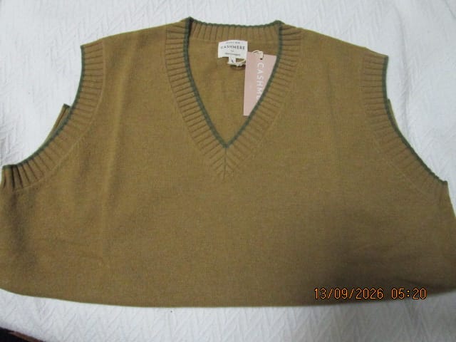 Customer photo review of Brand New Mustard Gold and Olive Luxury Cashmere V Neck Tank Top Large UK 16-18
