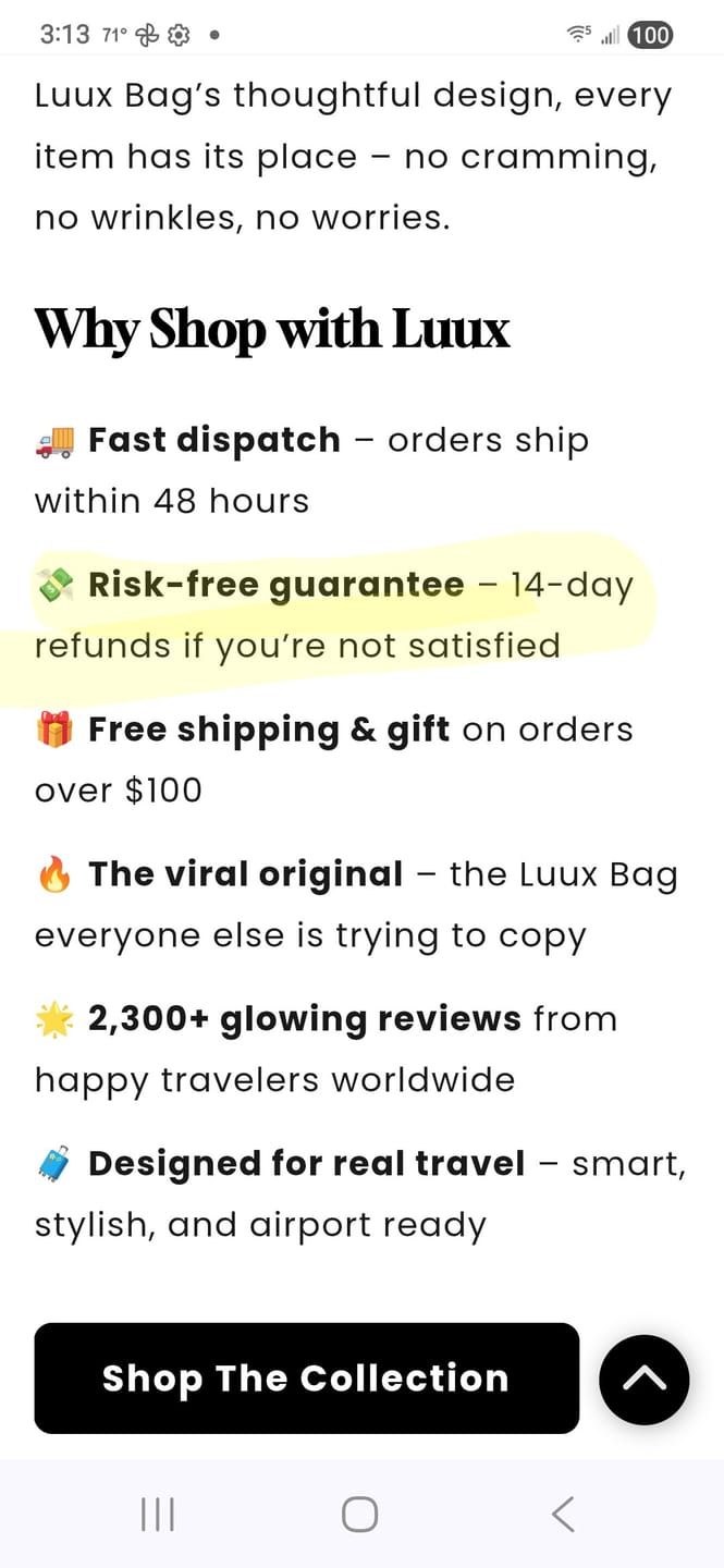 Customer photo review of Luux Bags Original: Classic Edition