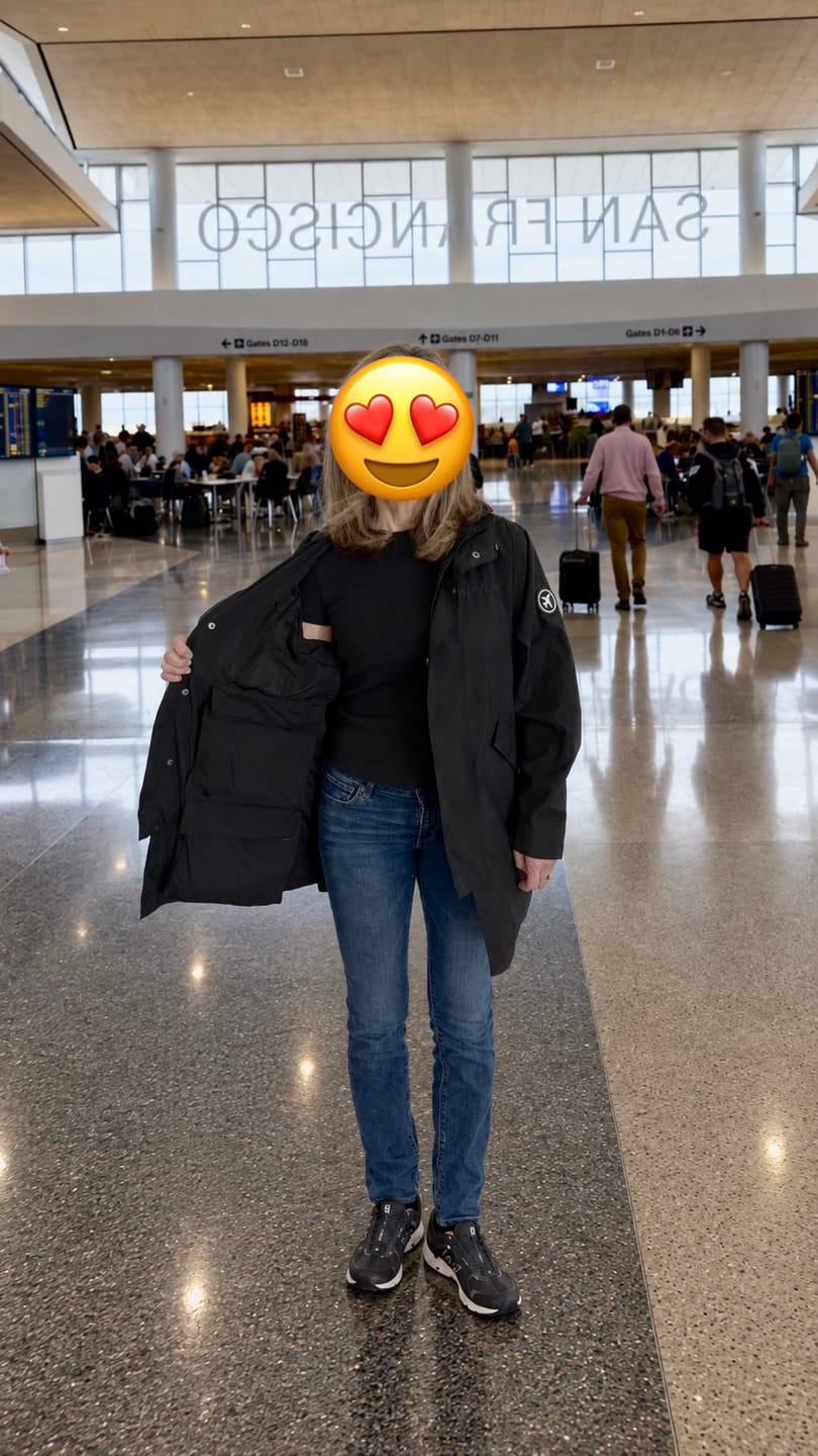 Customer photo review of VoyageCoat™ Packable Travel Coat