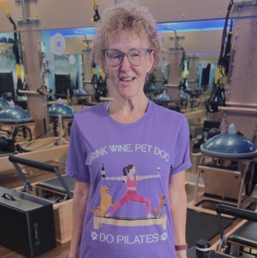 Customer photo review of Drink Wine Pet Dog Pilates T-shirt