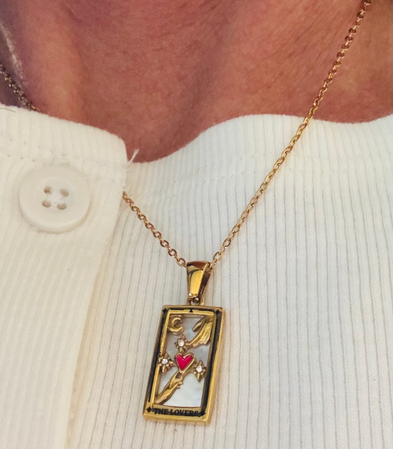 Customer photo review of The Lovers - Tarot Card Necklace