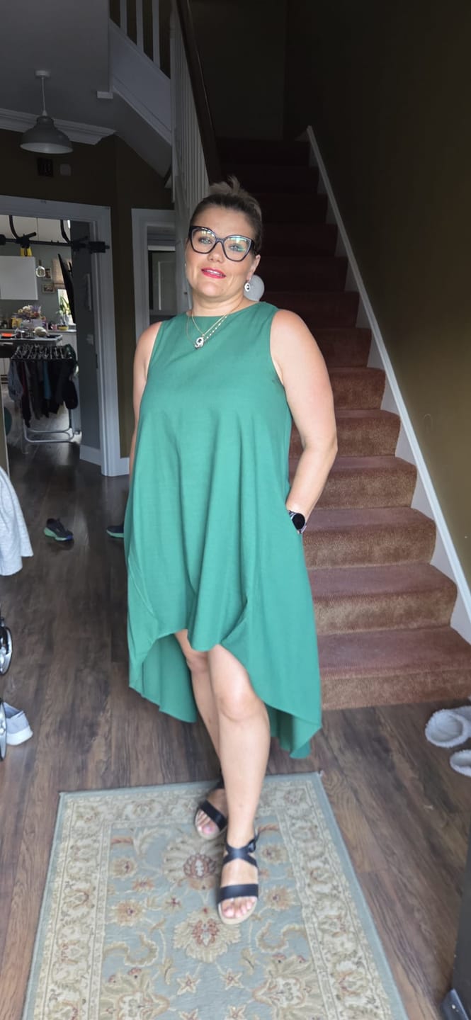 Customer photo review of A-Line High-Low Solid Color Zipper Round-Neck Maxi Dresses