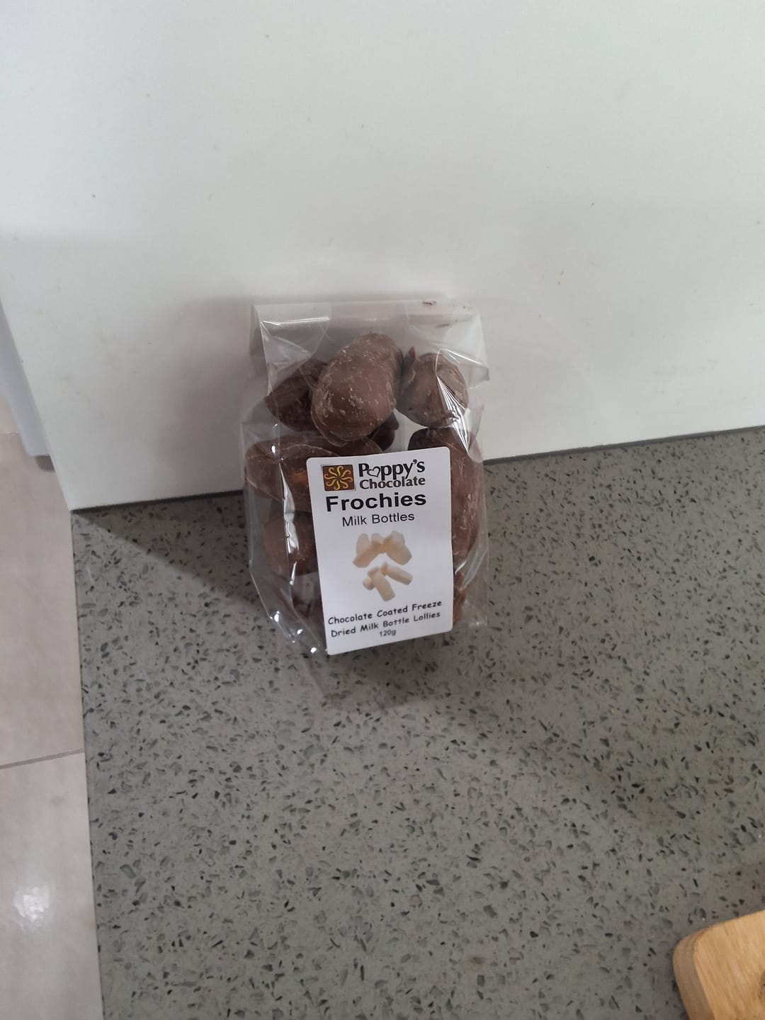 Customer photo review of Frochies Milk Bottles chocolate coated freeze dried lollies
