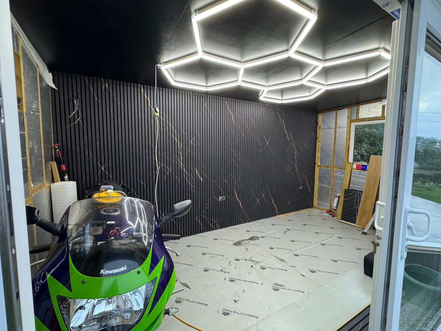 Customer photo review of Black Marble Acoustic Slat Wall Panels — Decorative MDF Wood Panels 2.4m x 0.6m