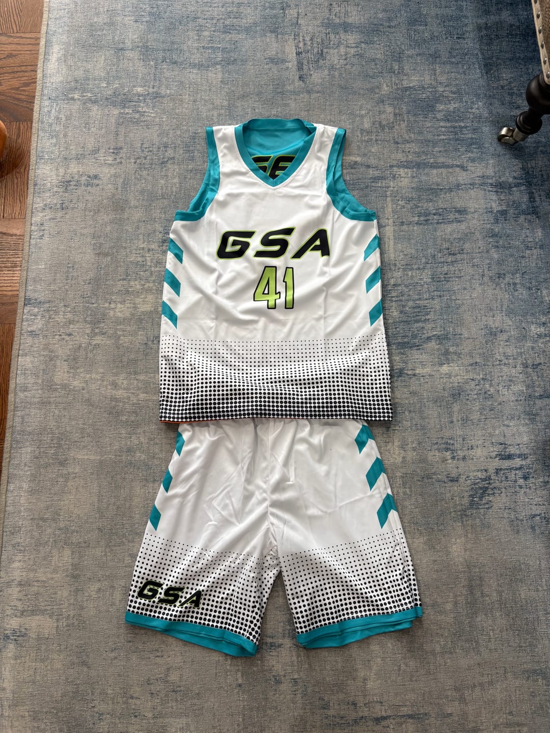 Customer photo review of Custom Royal White Chest Slash Patttern Double Side Sports Uniform Basketball Jersey