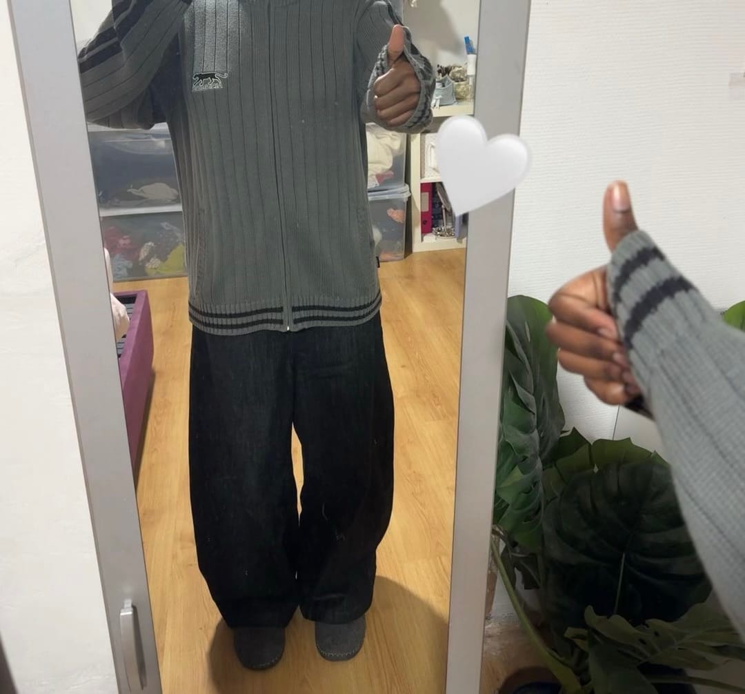 Customer photo review of Omirad Vintage Washed Barrel Denim Pants