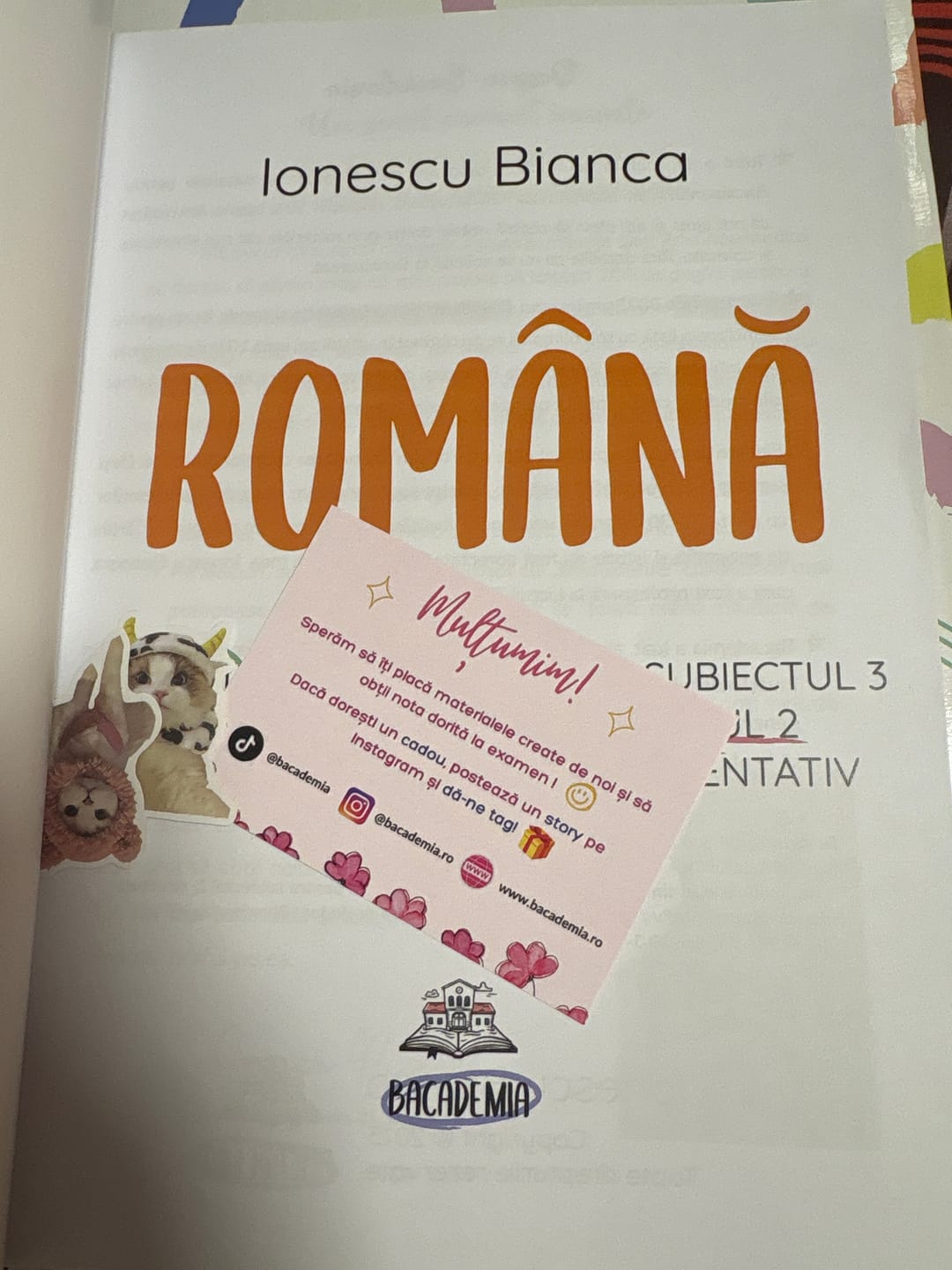 Customer photo review of Carte Română Bacalaureat Bacademia (temă și viziune, caracterizare, relație) - Ediția II