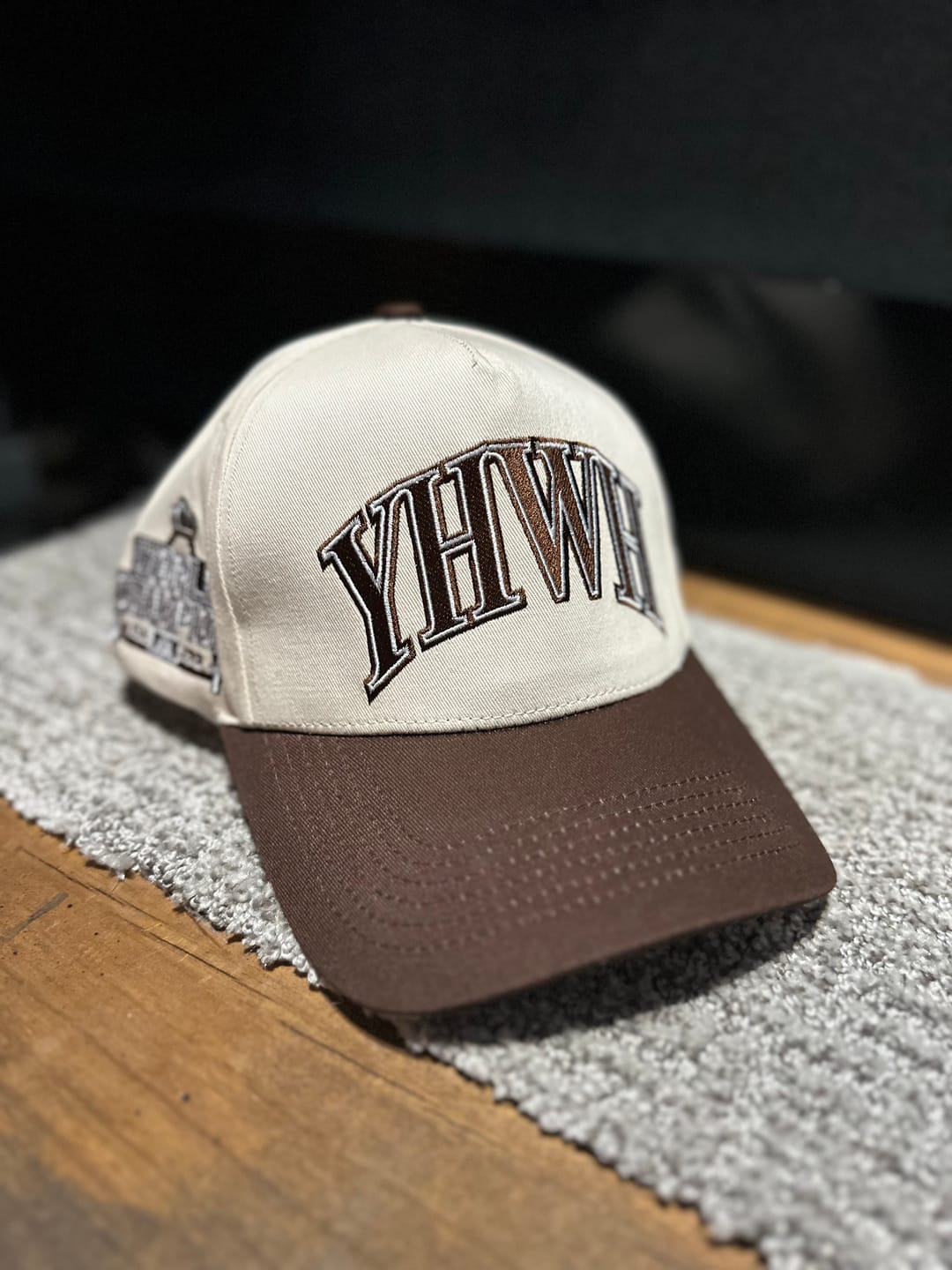 Customer photo review of ‘YHWH’ Structured SnapBack - Cream/Brown