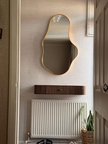 Customer photo review of Reeded Floating Shelf with Drawer, Solid Wood Fluted Console Wall Shelf for Entryway, Mid-Century Oak Ledge