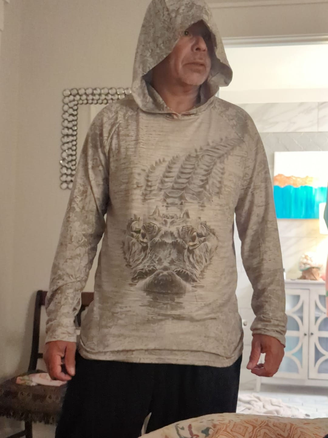 Customer photo review of AirLite Fishing Sun Hoodie - Marsh Bone Stalker - MHL51