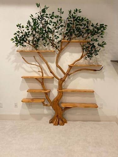 Customer photo review of Branching Solid Wood Tree Bookshelf, Driftwood Sculptural Wall-Mounted Shelving, Natural Rustic