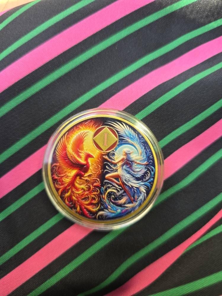 Customer photo review of Personalized Phoenix Fairy Sun and Moon NA Recovery Coin – Personalize Any Day, Month or Year