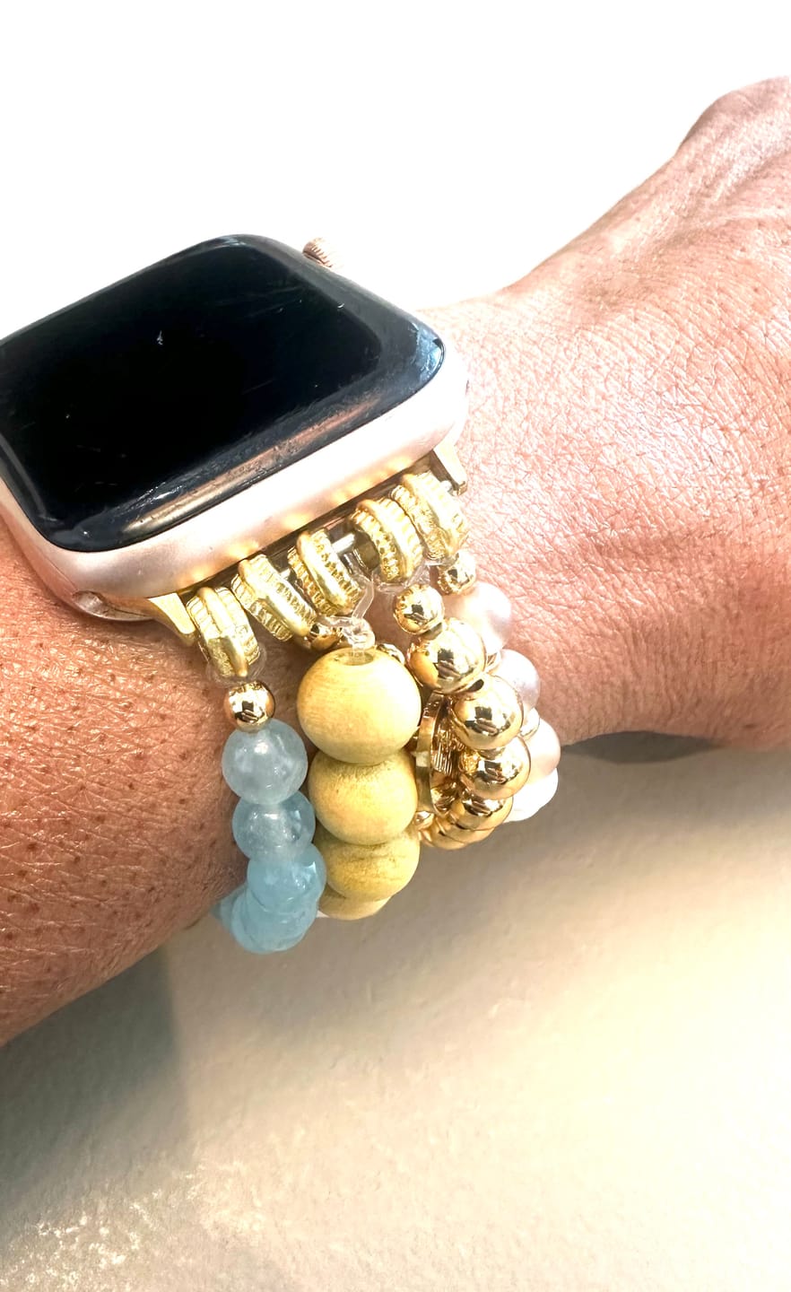 Customer photo review of Apricot Mist Stretch Apple Watch Strap