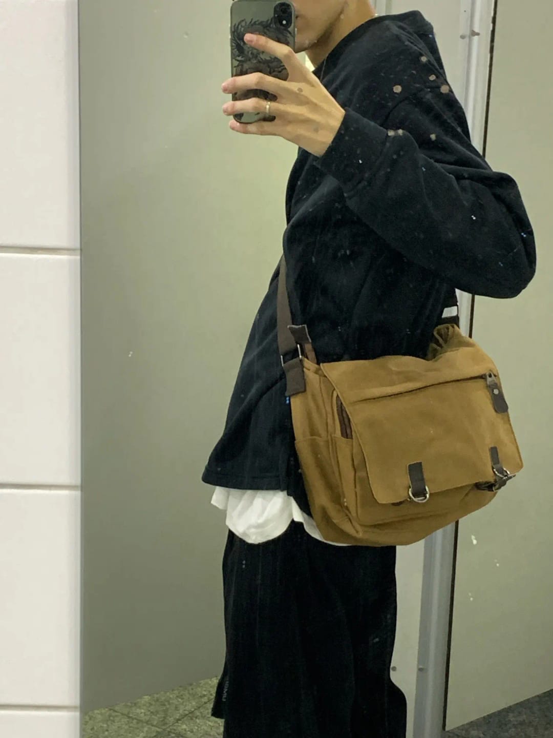 Customer photo review of Oil-Waxed Canvas Sling Bag