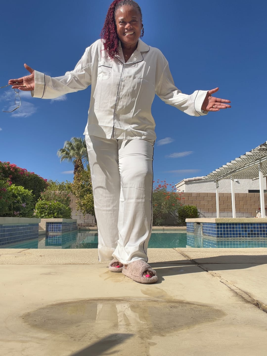 Customer photo review of White Satin Pajama Set